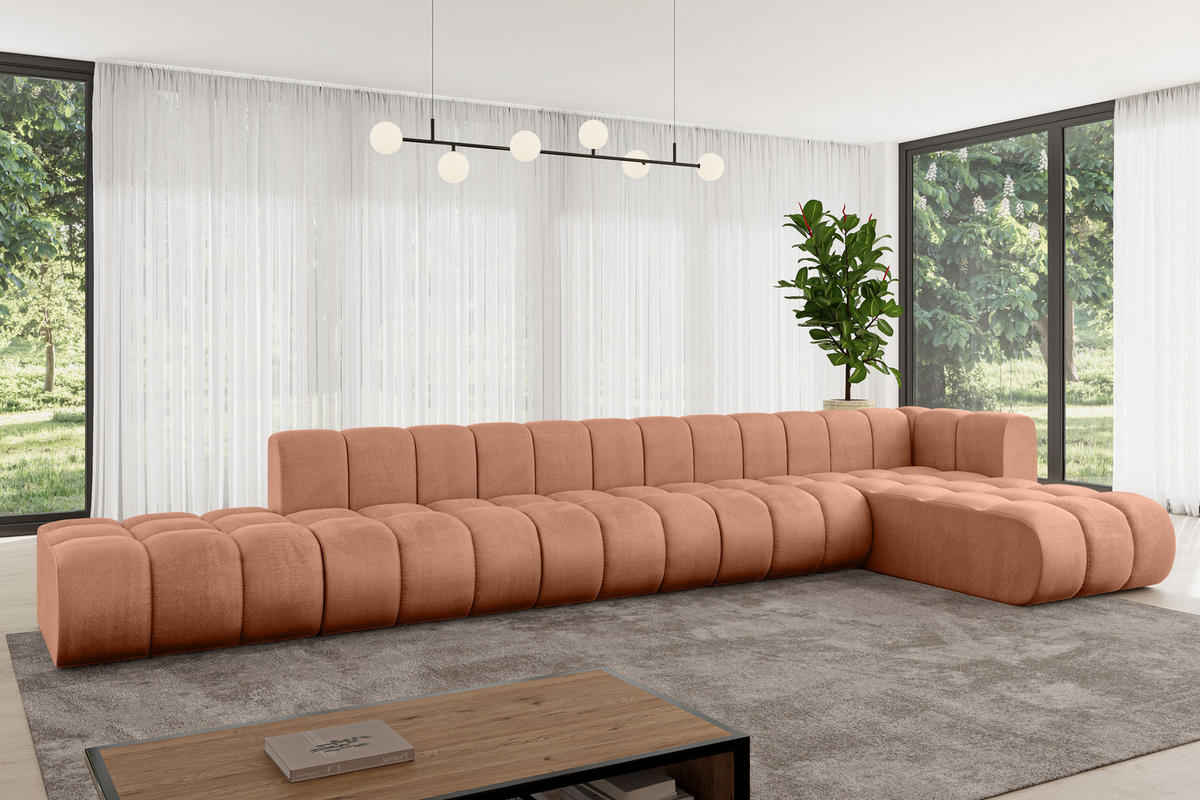 ECKSOFA modulares Sofa Zuvon-L3 - 478x177x70 cm Apricot - Koralle, Holzwerkstoff/Textil (478/177cm) - ALTDECOR