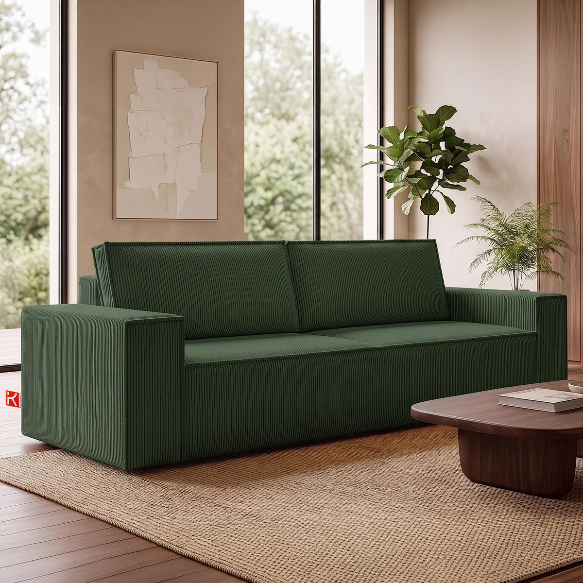 3-SITZER-SCHLAFSOFA NAPI in Pet Friendly Cord-Stoff, dunkelgrün - Dunkelgrün/Schwarz, Textil (244/89/101cm) - KONSIMO®