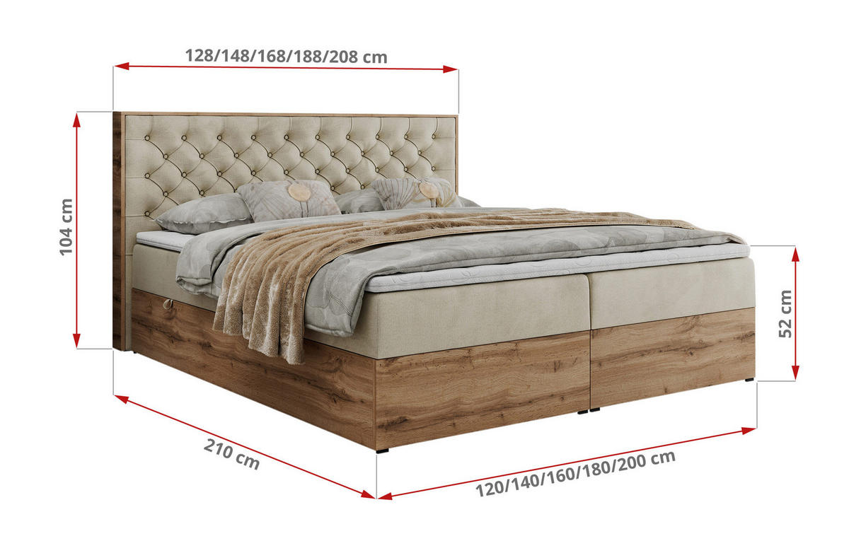 BOXBETT ALBERO 3 - 160/200 Beige Velvet - H3 - Beige, Holz/Textil (160/200cm) - MKS