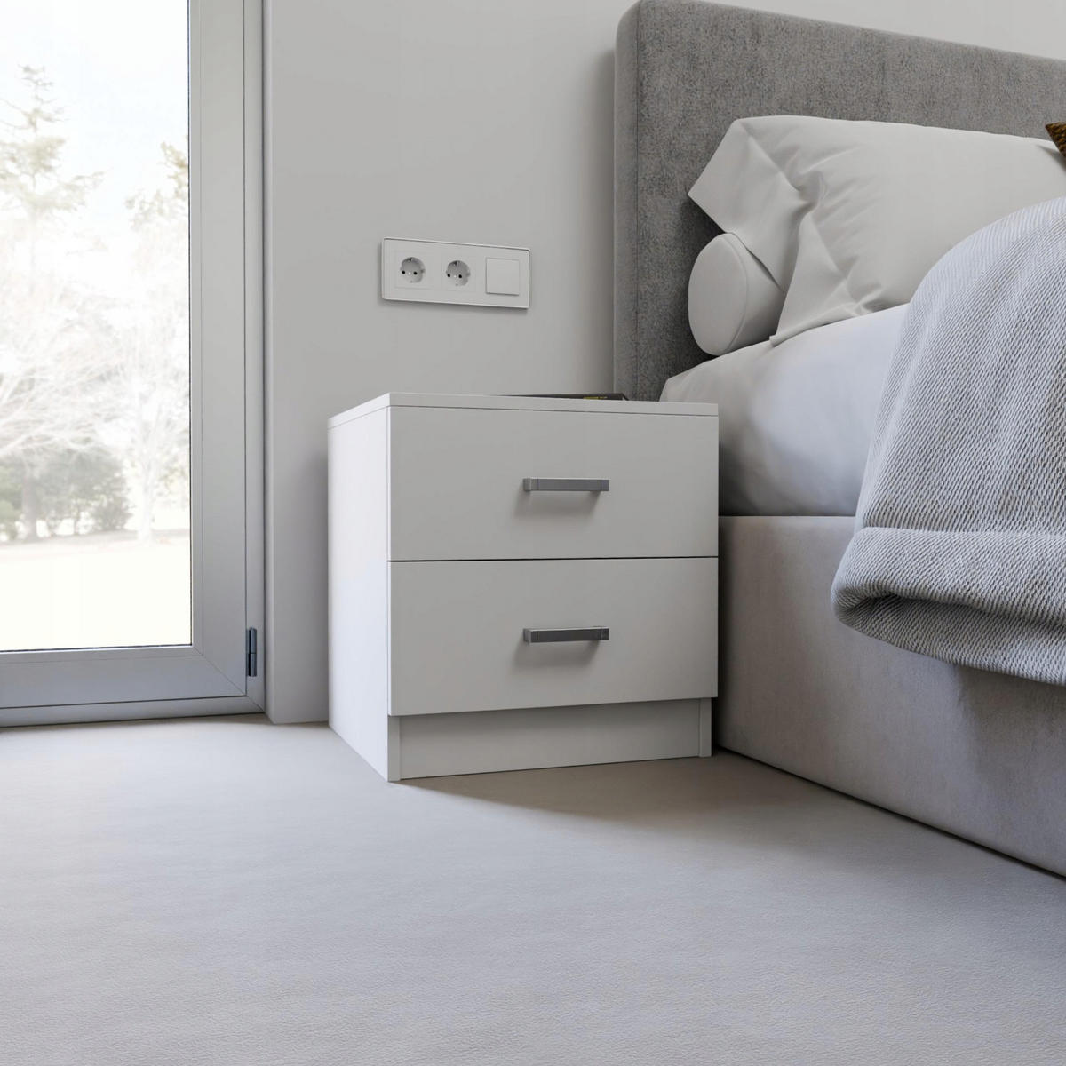NACHTTISCH CR3-LOFT-2S Weiß 42/40,3/44,3 cm - Weiß, Holzwerkstoff (42/44.3/40.3cm)