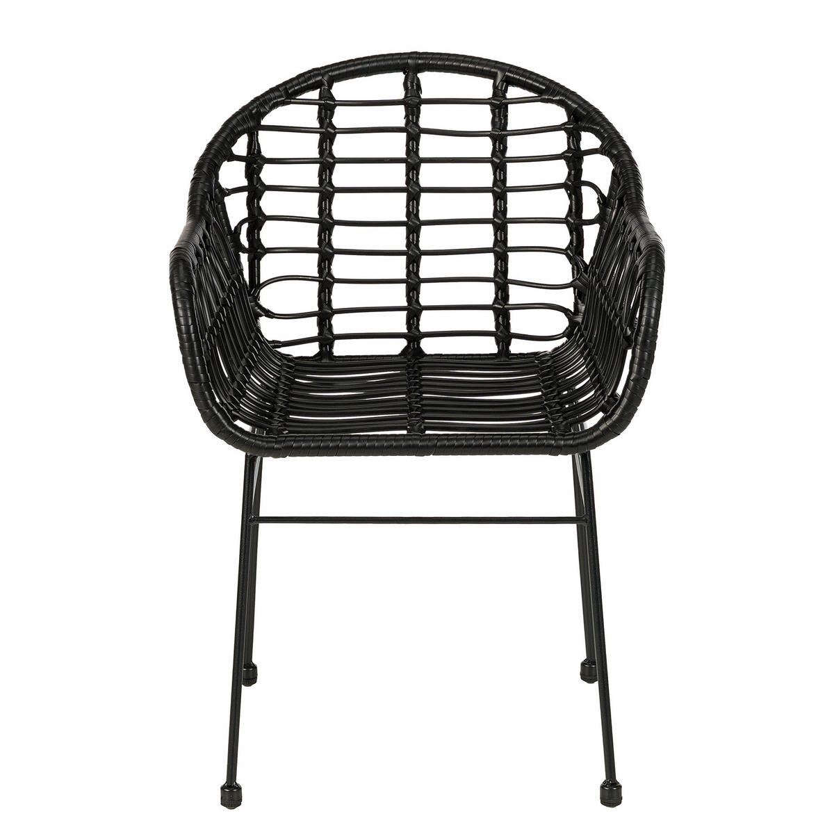 GARTENSTUHL - 2er-Set - Polyrattan / Stahl - Schwarz, Textil/Metall (53/76/54cm) - home24