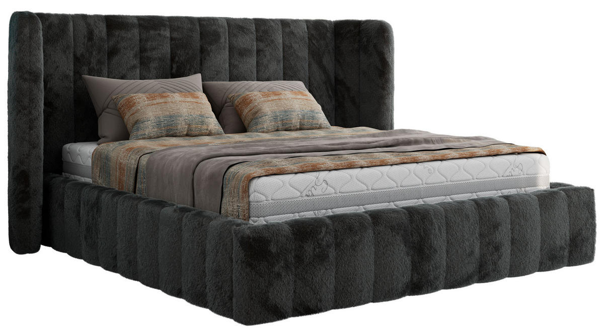 POLSTERBETT GOLETTA CLASSIC 200/200 - Dunkelgrau Plüsch - Multipocket-Matratze - Dunkelgrau, Textil (200/200cm) - MKS