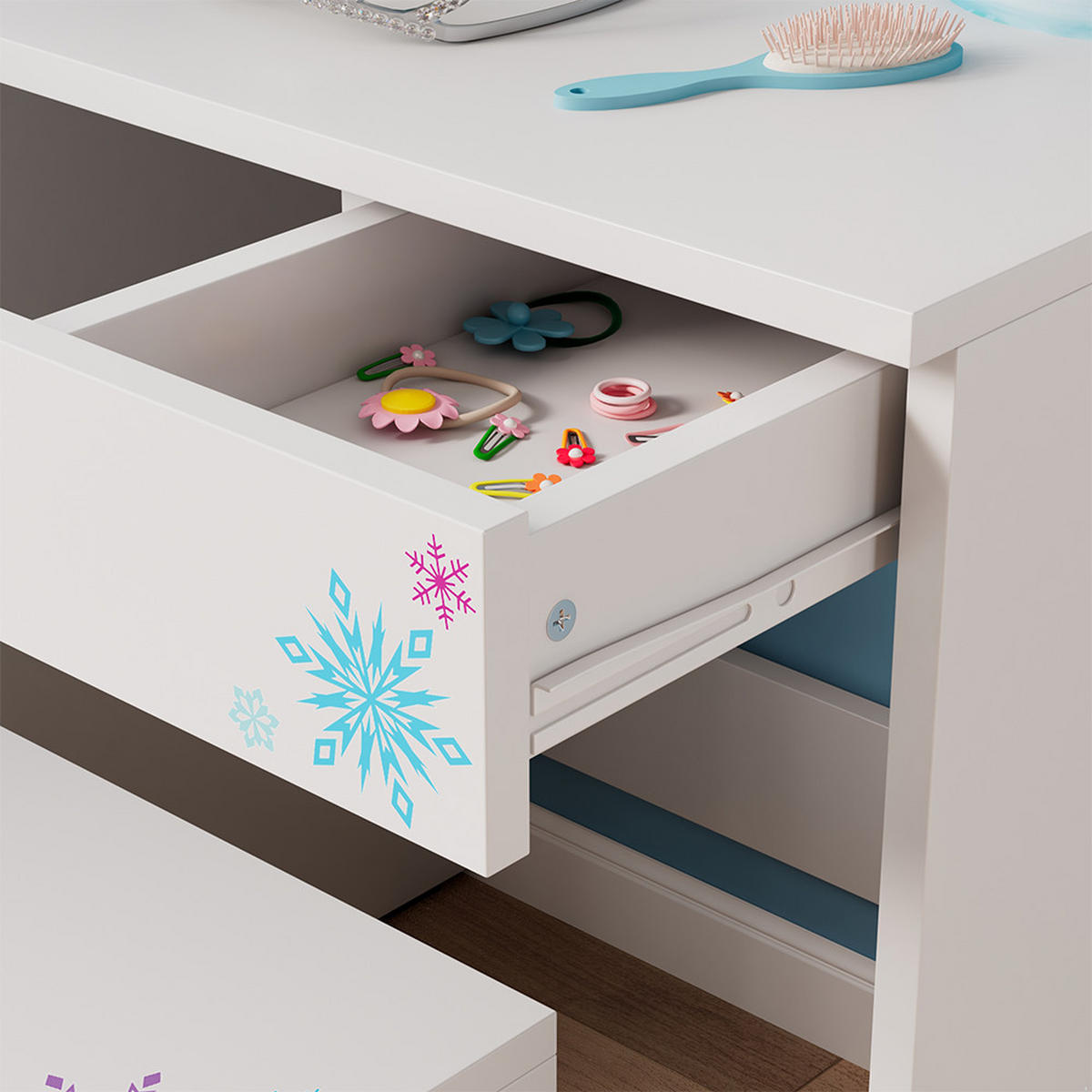 SCHMINKTISCH Schneeflocke Weiß 55 cm mit Hocker - Weiß, Holzwerkstoff (55/103/40cm) - Vicco