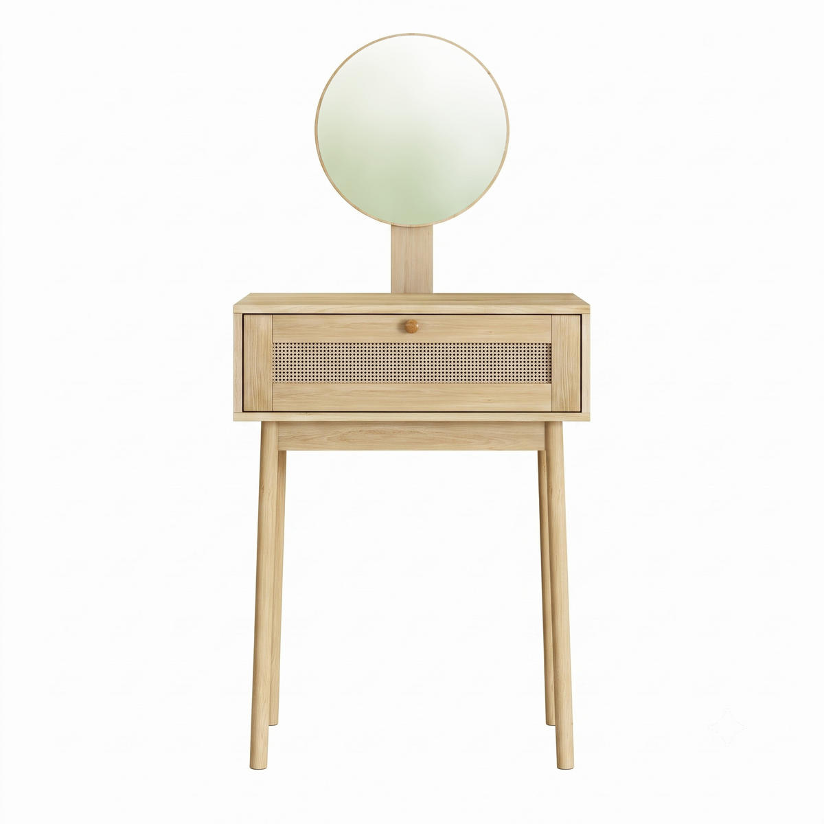 SCHMINKTISCH Rattan Eiche Optik mit Spiegel & Schublade Boho Kompakt - Eichefarben, Holzwerkstoff (60/128/50cm) - Urban Meuble