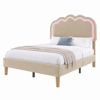 POLSTERBETT mit LED und verstellbarem Kopfteil 90x200 cm Leinen Beige - Beige, Metall (90/200cm) - Beauniv
