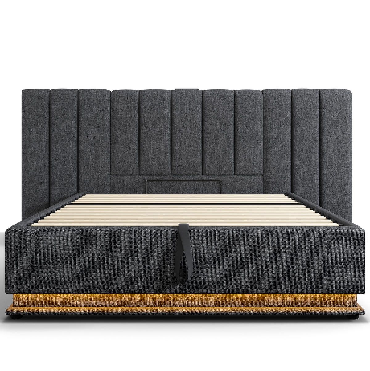 POLSTERBETT aus Leinen 160x200 cm Grau mit Bettkasten, LED-Beleuchtung und USB-C-Anschluss - Grau, Textil (160/200cm) - IVMEU
