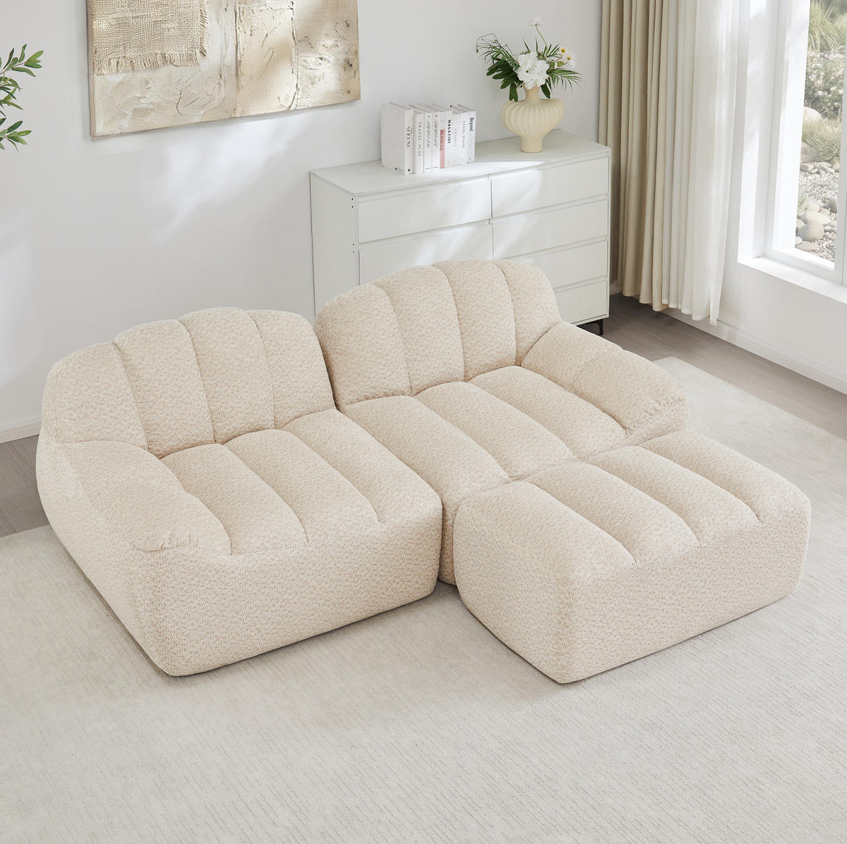 ECKSOFA 210/165/79 cm beige-weiß aus Granuliertem Fleece ohne Montage - Beige, Textil (165/210cm) - OKWISH