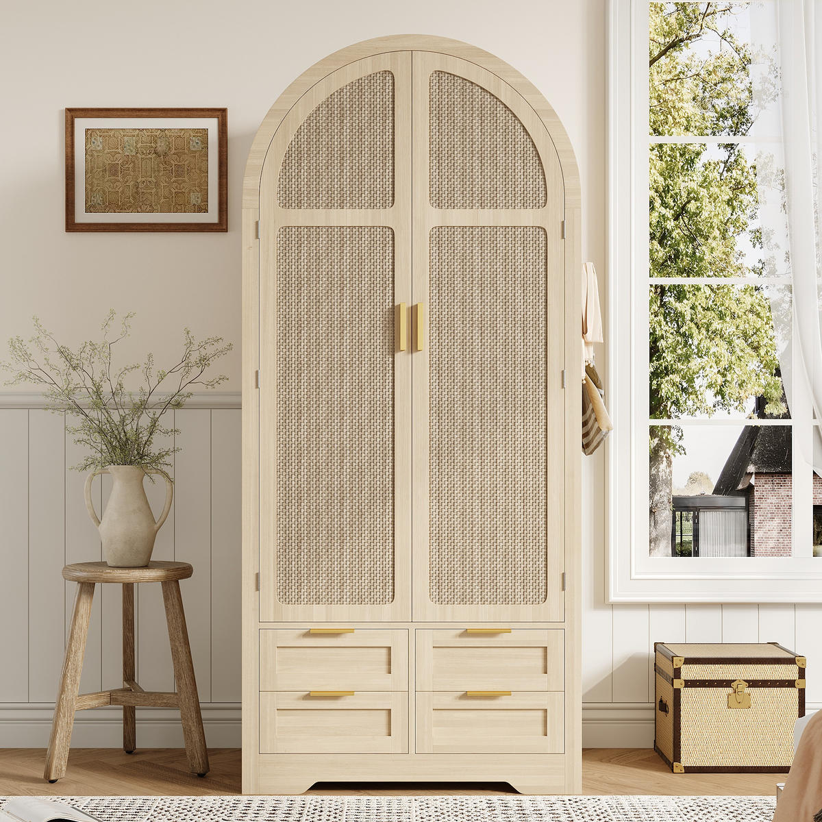 KLEIDERSCHRANK modern gebogene Türen Stauraum Kleiderstange Schubladen Luxus - Eichefarben, Holzwerkstoff (80/179/50cm) - FLIEKS