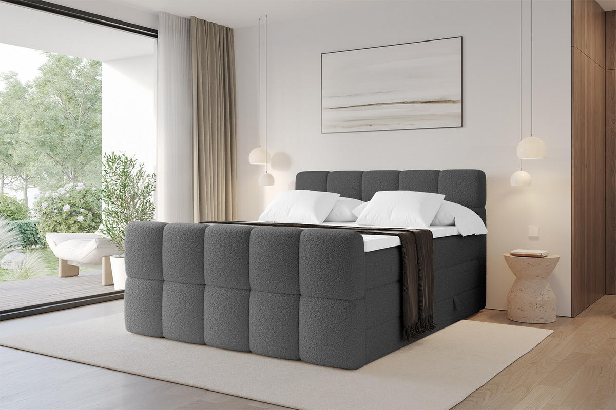 BOXBETT mit Matratze H3/H4 - FAMA-Z KING - 160x200 cm Grau Quelle - Schieferfarben, Holzwerkstoff (160/200cm) - ALTDECOR