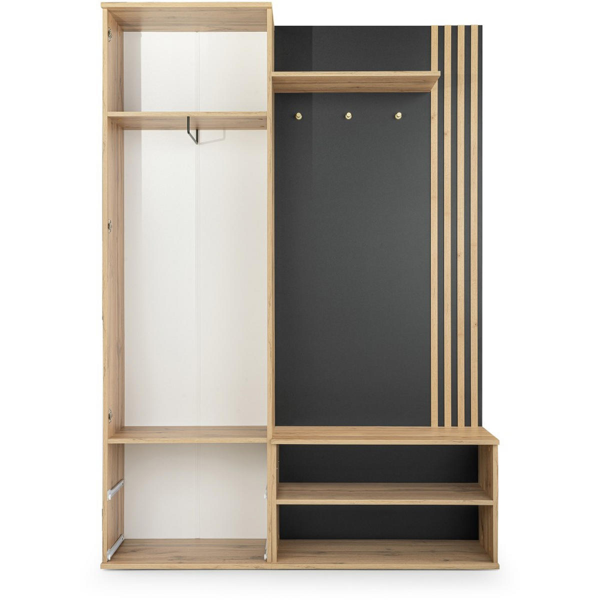 GARDEROBENSCHRANK Luno mit Spiegel und 2 Schubladen, eiche Wotan - Eiche Wotan/Schwarz, Holzwerkstoff (140/200/40cm) - Beautysofa