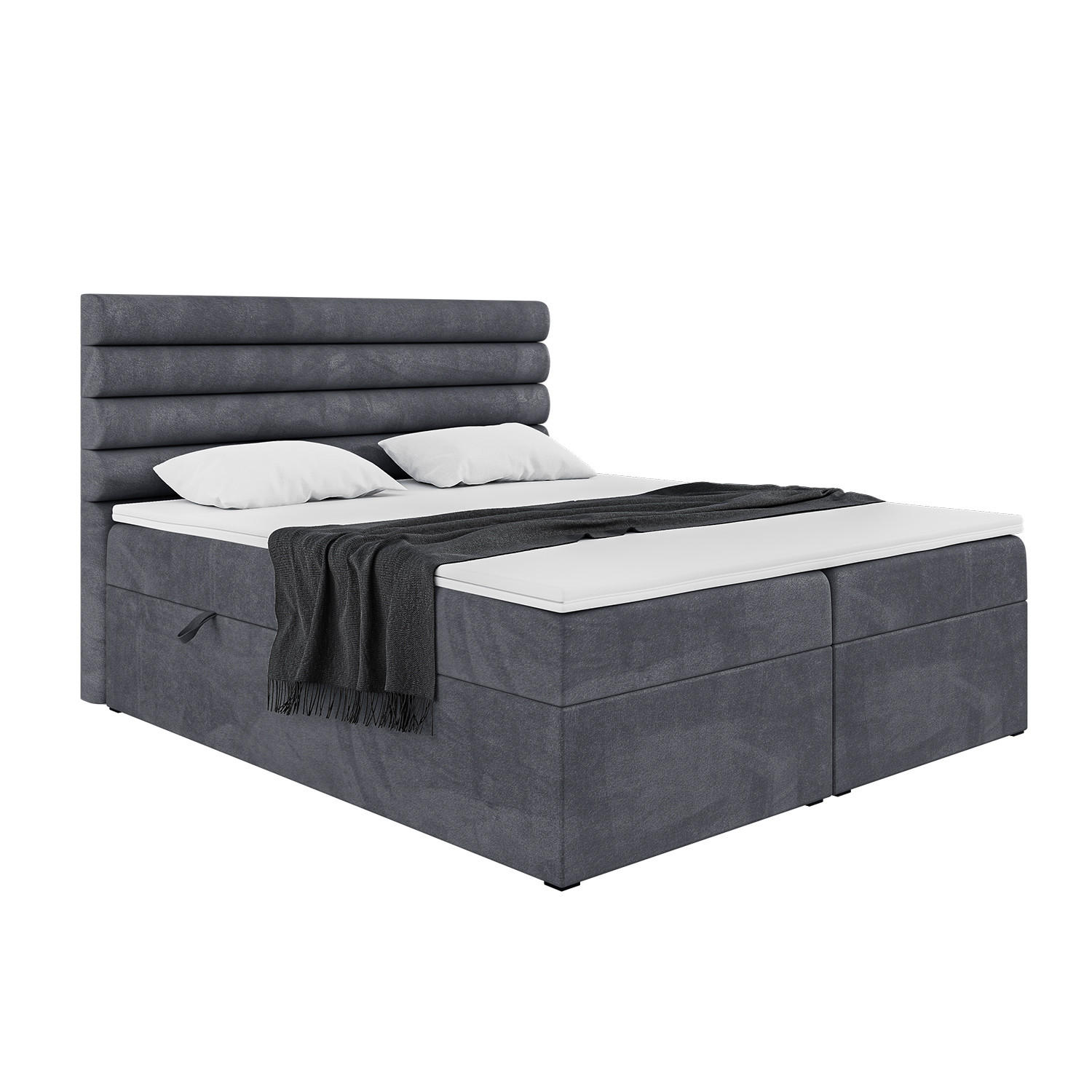 BOXBETT KARIM 180x200 cm in Dunkelgrau Samt - Dunkelgrau/Schwarz, Holz/Holzwerkstoff (180/200cm) - Meblini