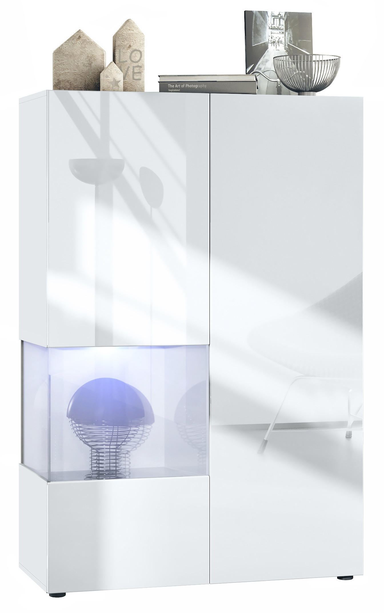 VITRINE Morena Einsatz in Weiß Hochglanz - Weiß Hochglanz, Holzwerkstoff (91.5/136.5/37cm) - Vladon
