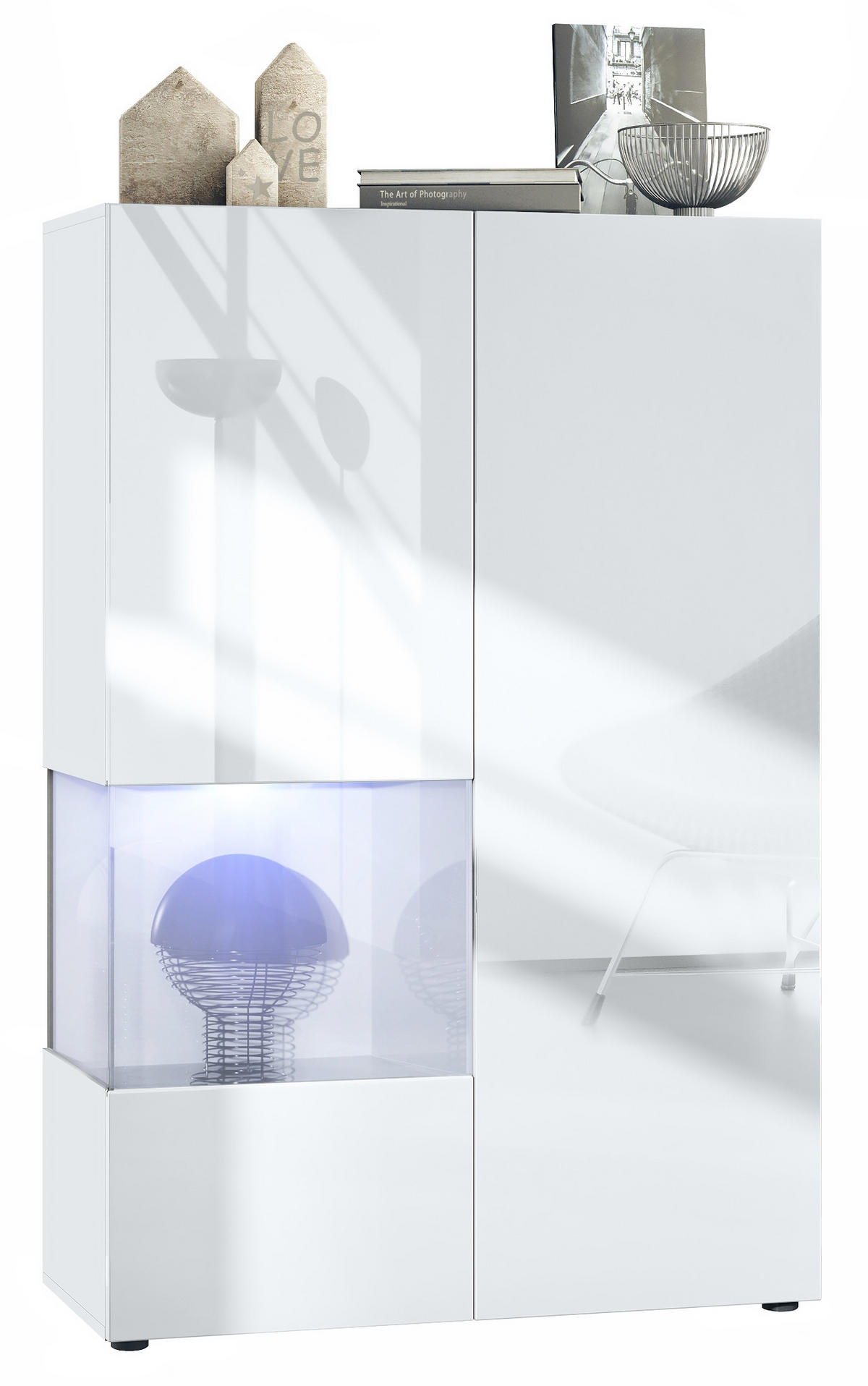 VITRINE Morena Einsatz in Weiß Hochglanz - Weiß Hochglanz, Holzwerkstoff (91.5/136.5/37cm) - Vladon