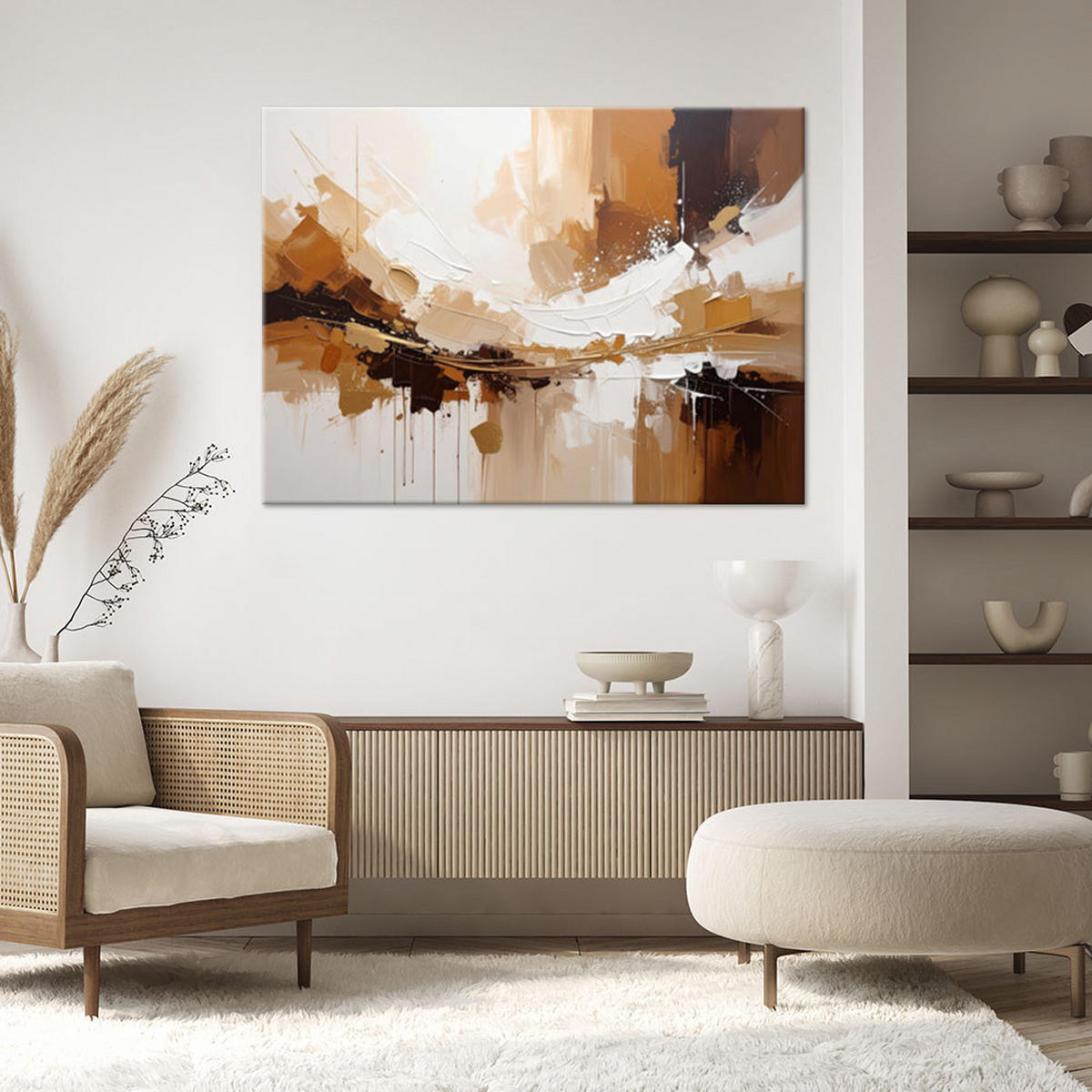 BILD auf Leinwand, Abstrakte Landschaft in warmen Braun- und Goldtönen - Braun, Textil (100/70cm) - Feeby