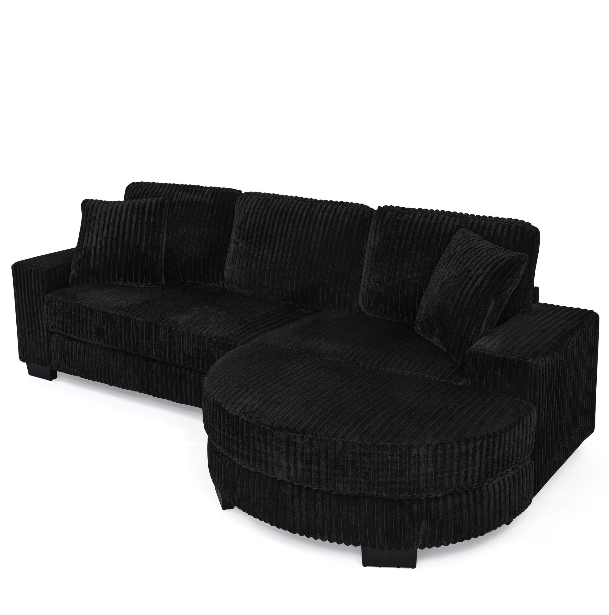 ECKSOFA 256,5/133,5/89 cm schwarz aus Corduroy mit Hocker - Schwarz, Kunststoff (133.5/256.5cm) - OKWISH