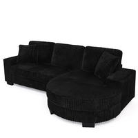 ECKSOFA 256,5/133,5/89 cm schwarz aus Corduroy mit Hocker - Schwarz, Kunststoff (133.5/256.5cm) - OKWISH