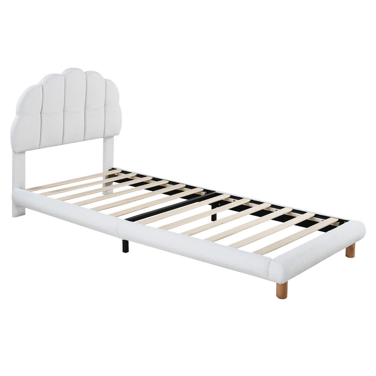 POLSTERBETT 90/200 cm aus Bouclé und MDF mit höhenverstellbarem Kopfteil Weiß - Weiß, Textil (90/200cm) - Modenvie