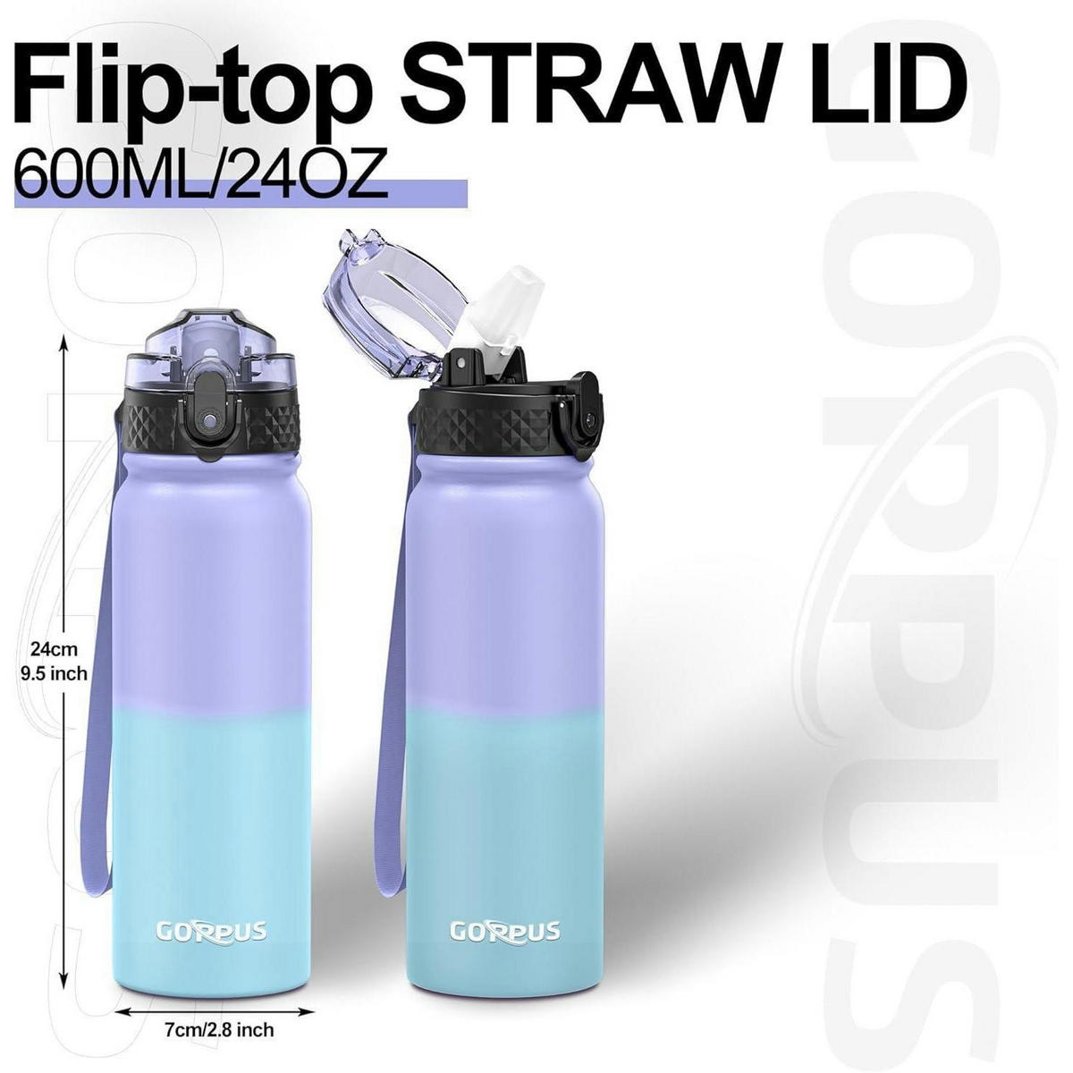TRINKFLASCHE 600 ml Edelstahl mit Strohhalm Lila Blau - Multicolor, Metall (7/7cm)