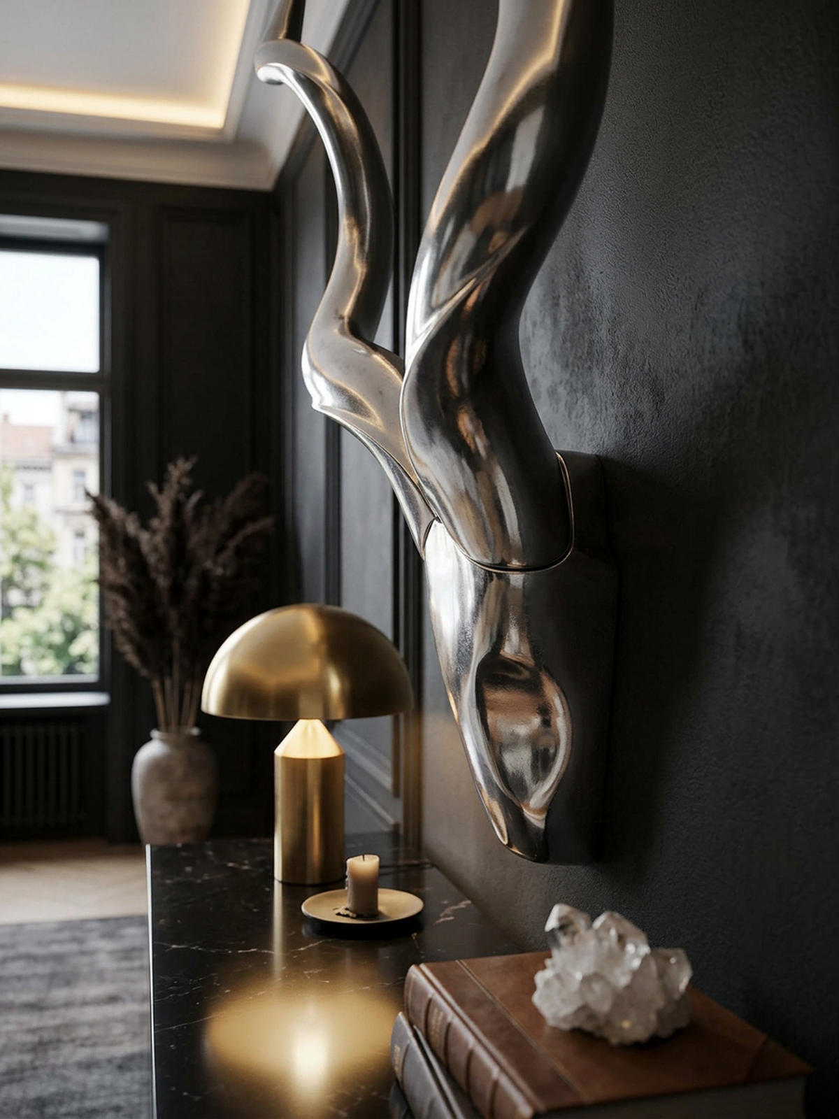 WANDDEKO Hirschgeweih Aluminium silberfarben 80x110 cm handgefertigt - Silberfarben, Metall (80/110/10cm) - KADIMA DESIGN