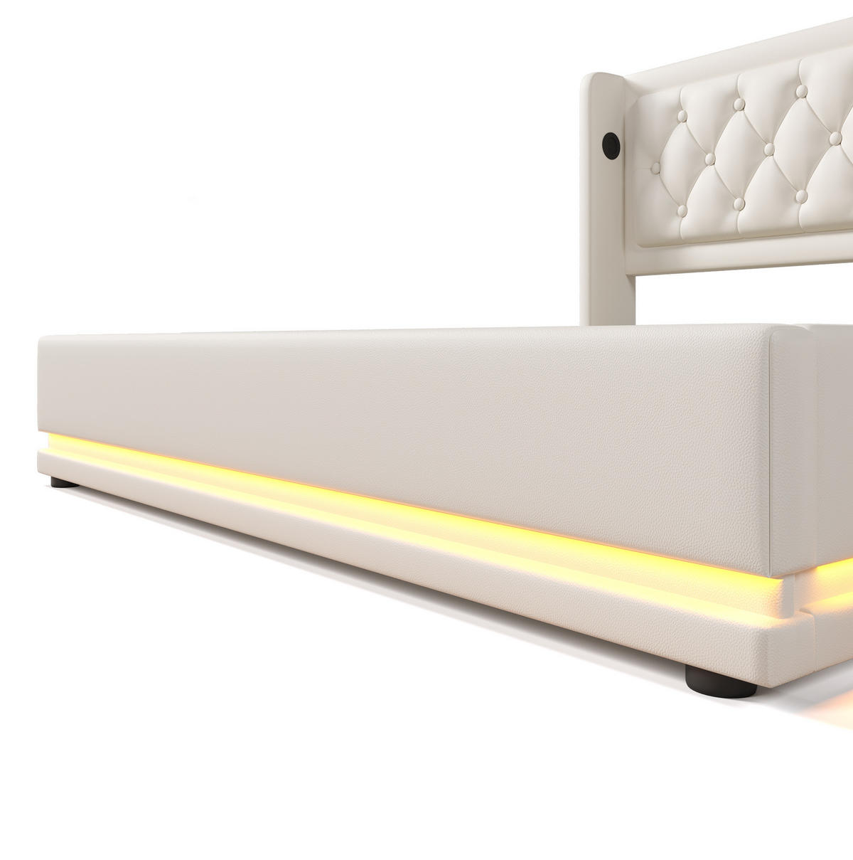 POLSTERBETT aus Kunstleder 180x200 cm in Weiß mit LED & USB-C-Ladestation - Weiß, Leder (180/200cm) - Modfu