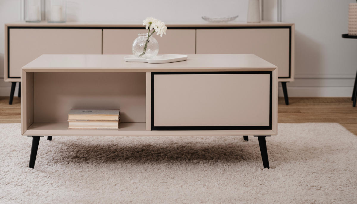 COUCHTISCH sand, schwarz 94 cm, Wohnzimmertisch mit Stauraum - Sandfarben/Schwarz, Holz/Holzwerkstoff (55/94/40cm) - Furn.Design