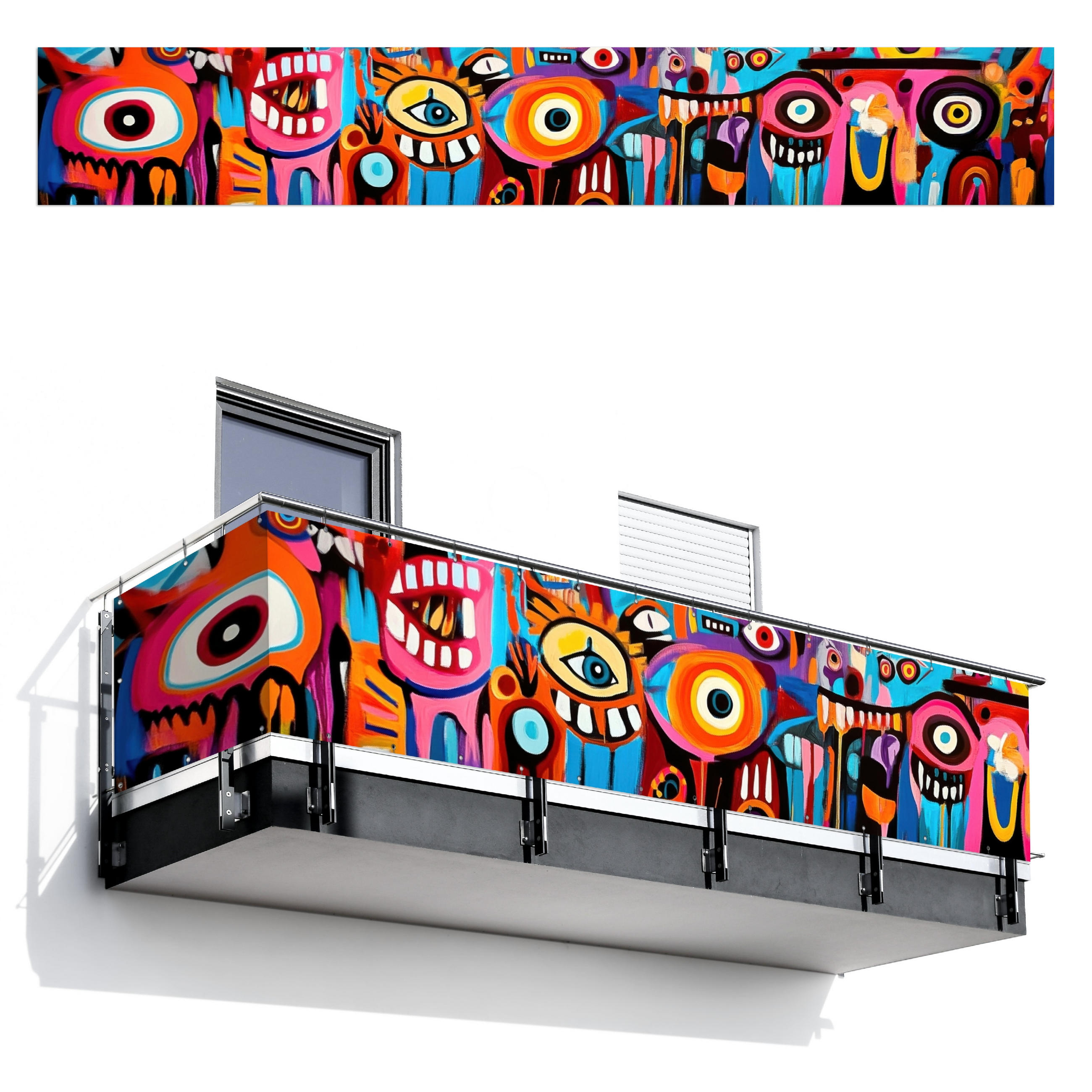 BALKON-SICHTSCHUTZ Abstrakt - Gesicht - Farbenfroh - Multicolor, Kunststoff (500/75cm) - MuchoWow