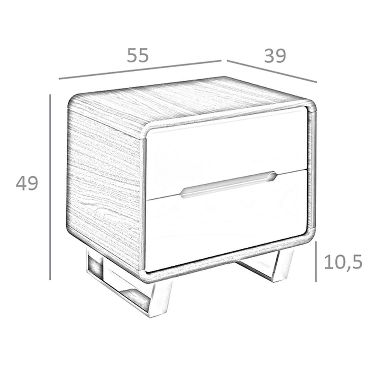 NACHTTISCH weißes Holz, Nussbaum und verchromter Stahl - Chromfarben/Silberfarben, Holzwerkstoff/Metall (55/49/39cm) - ANGEL CERDA