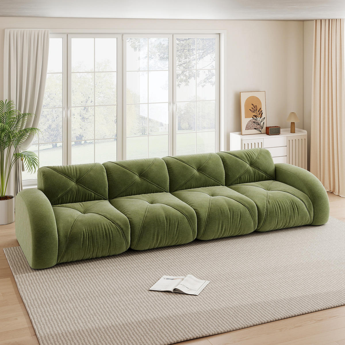 4-SITZER SOFA Chenille Grün - Grün, Textil (358/76/95cm) - WISHDOR