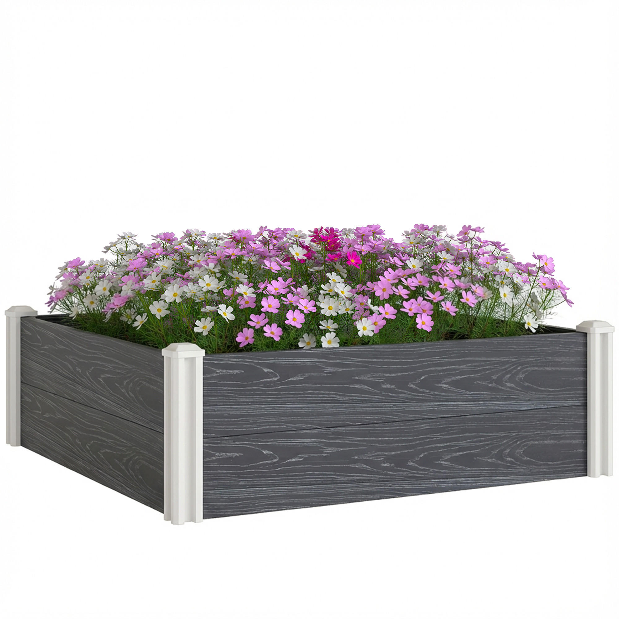 HOCHBEET, Vinyl mit Stecksystem, offener Boden, 102x102x33cm, Dunkelgrau - Multicolor, Holzwerkstoff (102/33/102cm) - FORIOUS