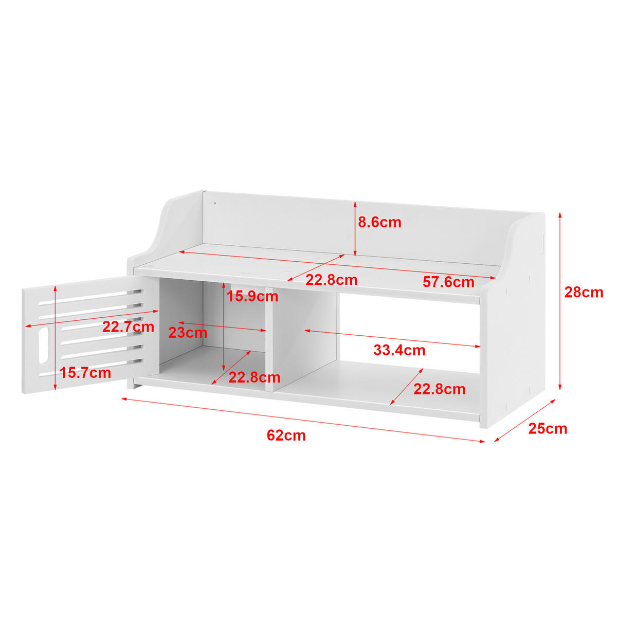 HÄNGESCHRANK Norberg - Weiß, Kunststoff (62/28/25cm) - [en.casa]