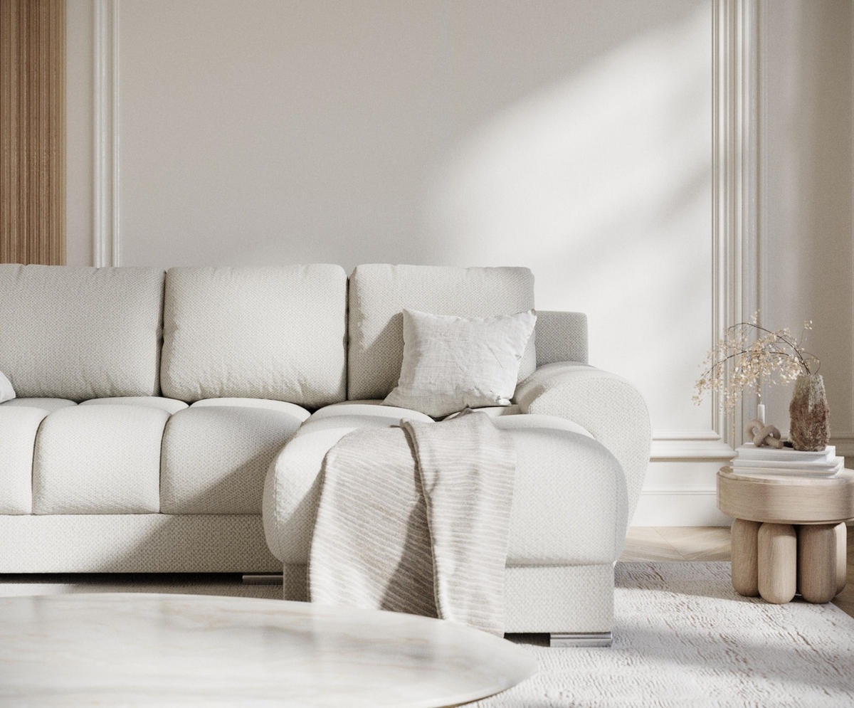 ECKSOFA MIT SCHLAFFUNKTION Peebles Beige Chenille-Stoff - Chromfarben/Beige, Holz/Holzwerkstoff (256/175cm) - Maison de Reve