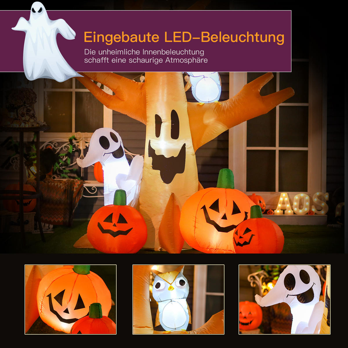 HALLOWEEN AUFBLASBARER BAUM, Mehrfarbig, Polyester - Multicolor, Kunststoff (100/240/190cm) - HOMCOM