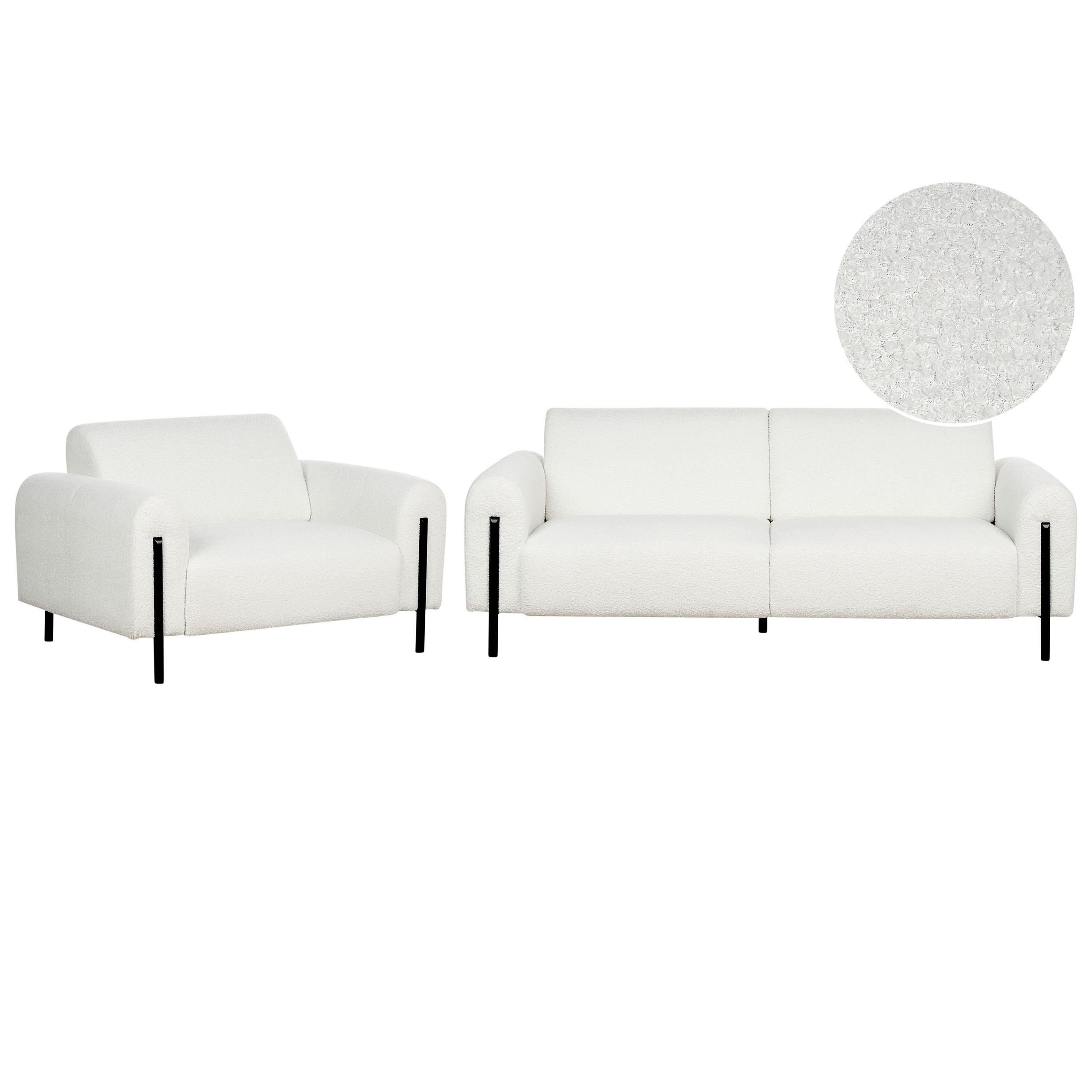 4-SITZER-SOFA Set Bouclé weiß Askim - Schwarz/Weiß, Textil (122/122/207cm) - Beliani