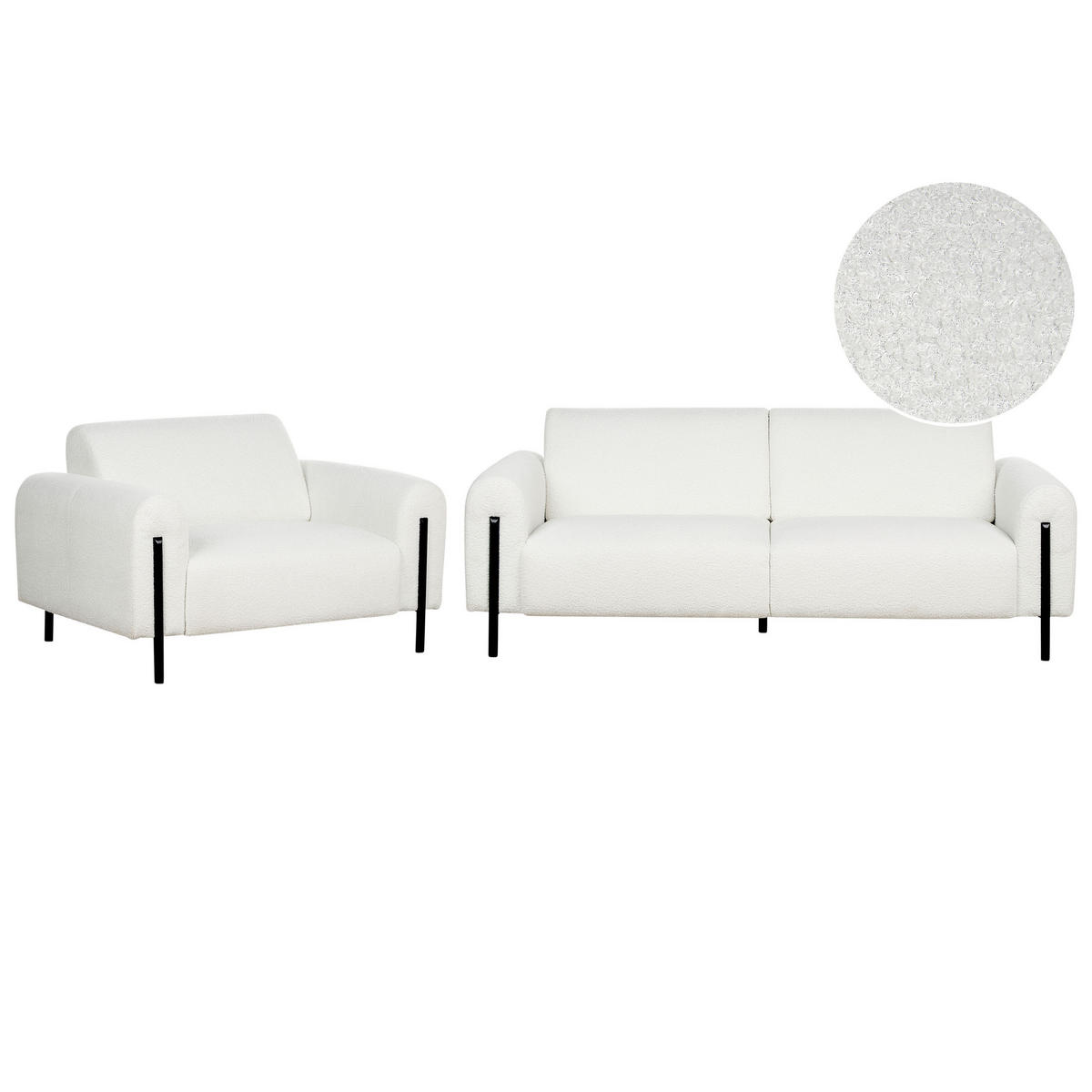 4-SITZER-SOFA Set Bouclé weiß Askim - Schwarz/Weiß, Textil (122/122/207cm) - Beliani