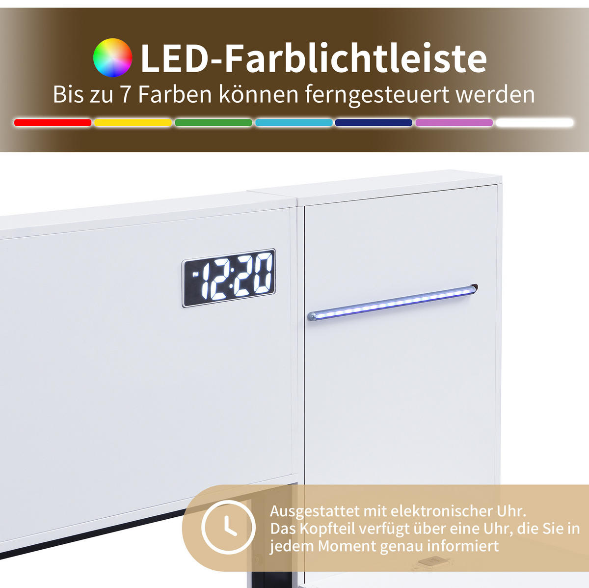 POLSTERBETT 180/200 cm Weiß aus MDF mit Bluetooth-Lautsprechern und LED-Lichtleiste - Weiß, Holzwerkstoff (180/200cm) - OKMYHOME