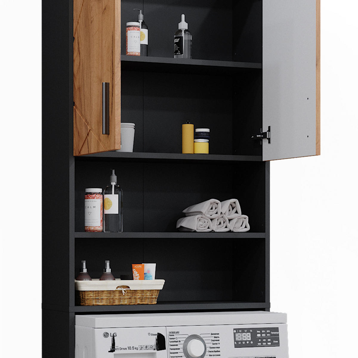 WASCHMASCHINENSCHRANK Irma Anthrazit/Goldkraft Eiche 64 x 190.5 cm - Eiche Wotan, Holzwerkstoff (64/190.5/26cm) - Vicco