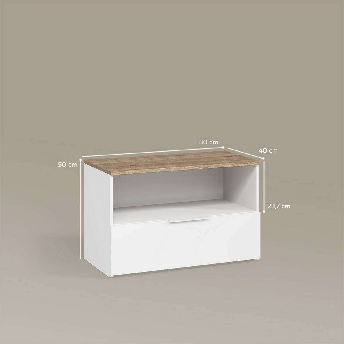 KOMMODE Piave Weiß/Sonoma mit 1 geschlossenem Fach - Weiß/Sonoma Eiche, Holzwerkstoff (80/50/40cm) - Livinity®
