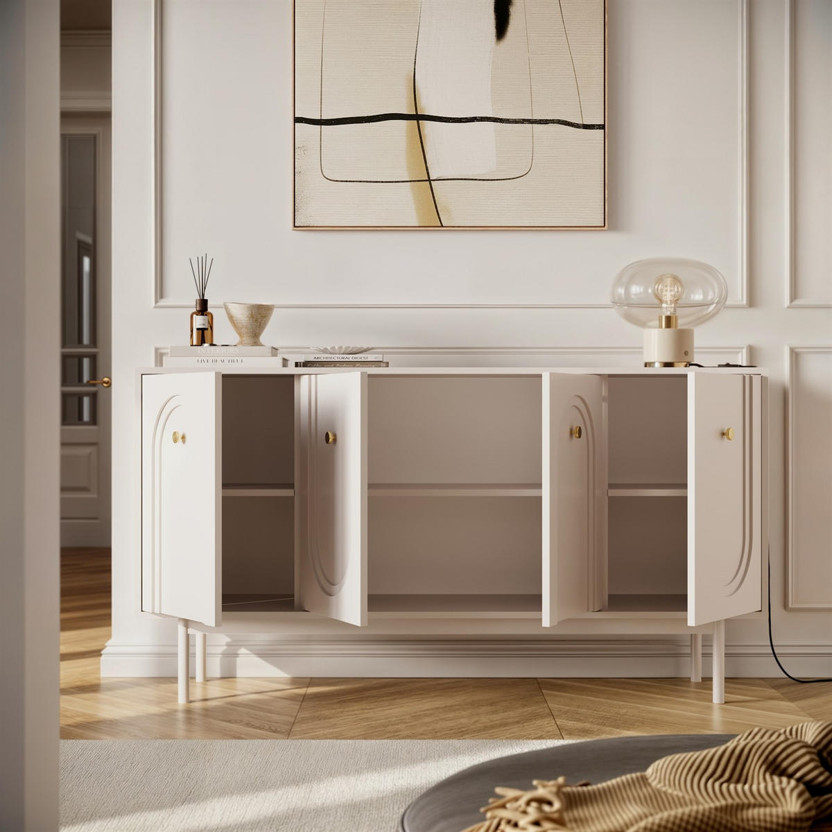 Kommode LIBERTY 4D auf Holzbeinen kaschmirfarben - Kaschmir, Holzwerkstoff (154/82/39cm) - Lookway