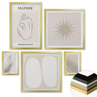 WANDBILDER 5er Set - 50x50 cm & 20x30 cm & 40x60 cm Goldrahmen - Minimalistische Sandwellen - Goldfarben, Kunststoff (40/60cm) - ArtPrintCave