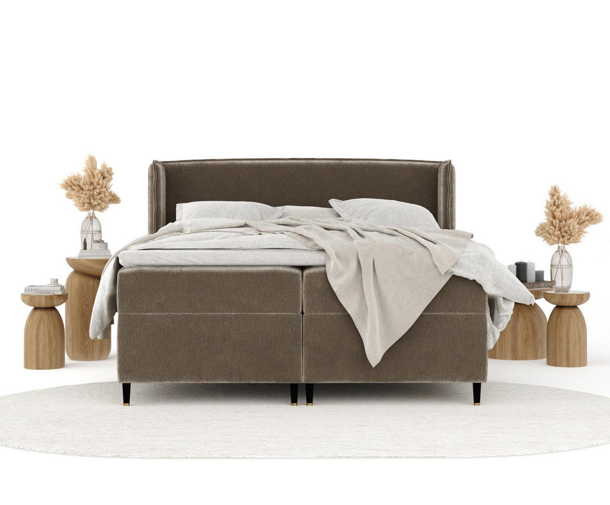 BOXSPRINGBETT Segni Beige 140/200 cm mit Matratze und Topper - Beige/Schwarz, Holz/Holzwerkstoff (140/200cm) - Maison de Reve