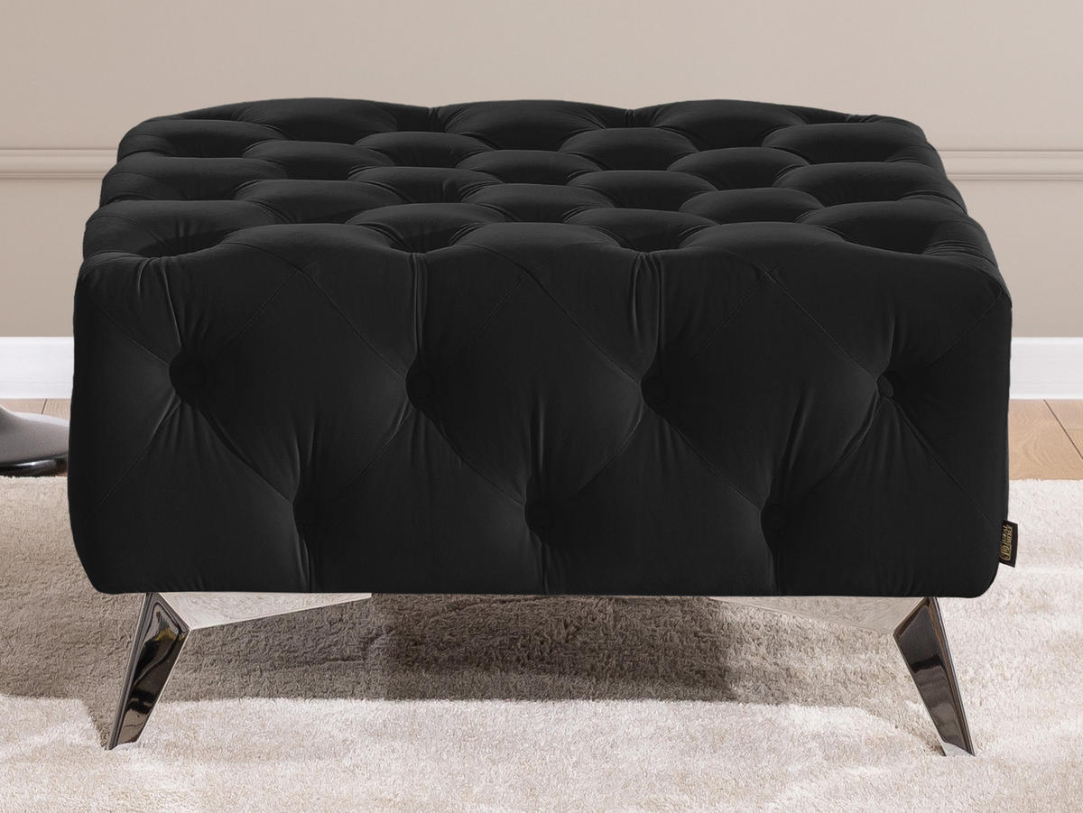 HOCKER Chesterfield Whitby Schwarz Samt mit silbernen Füßen - Silberfarben/Schwarz, Holz/Textil (80/45/80cm) - S-Style Möbel
