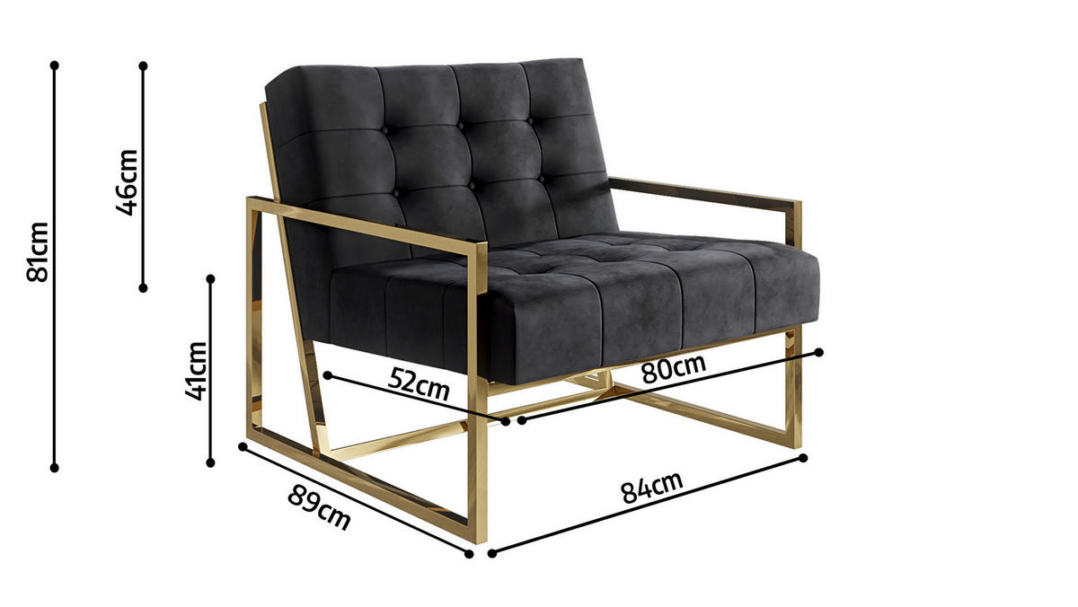 LOUNGESESSEL Duban Schwarz Samtstoff - Goldfarben/Schwarz, Holz/Textil (84/81/89cm) - S-Style Möbel