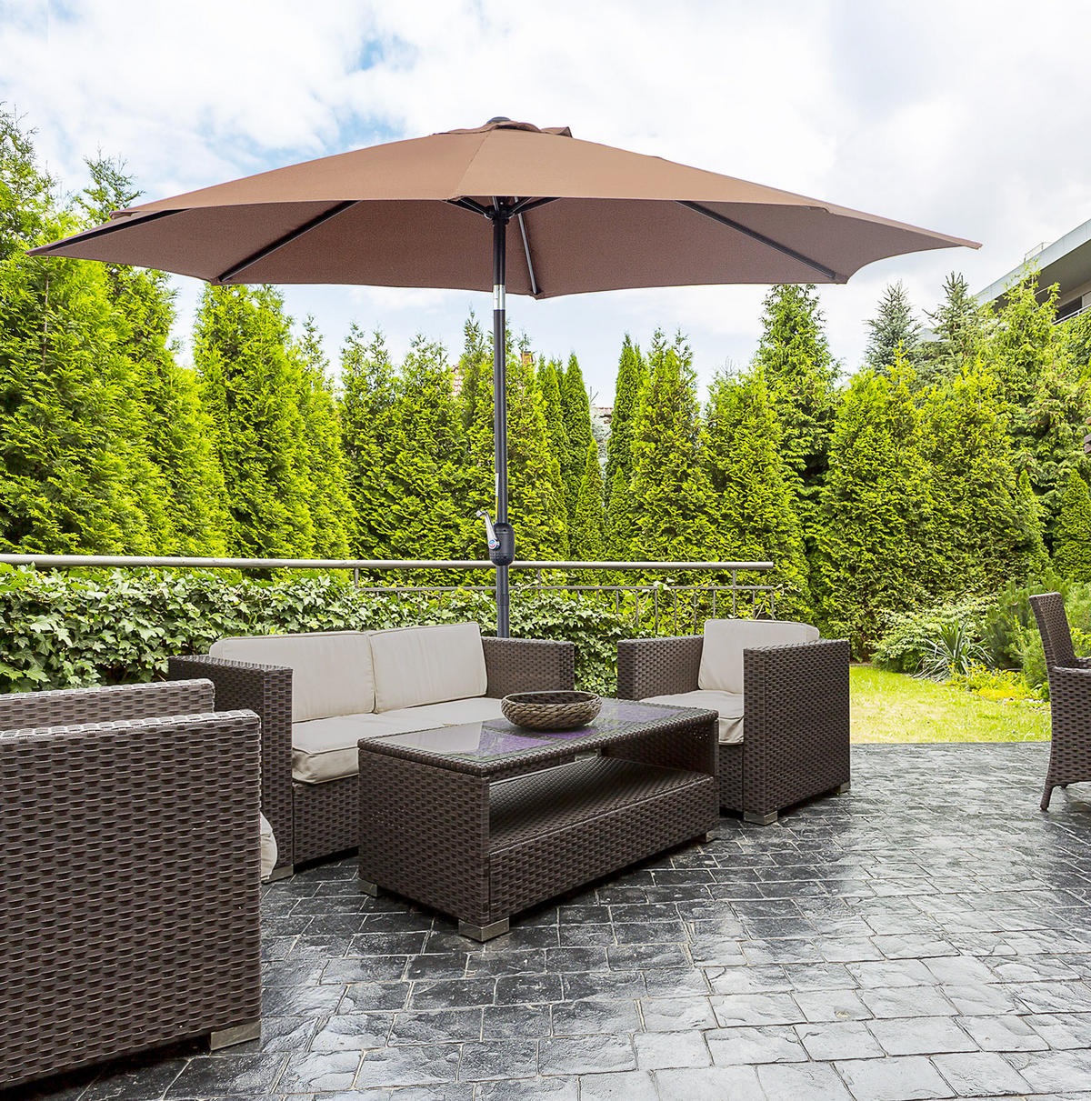 SONNENSCHIRM aus Stahl Ø2,95x2,5 m in Braun mit Handkurbel - Braun, Metall (295/295cm) - Modfu