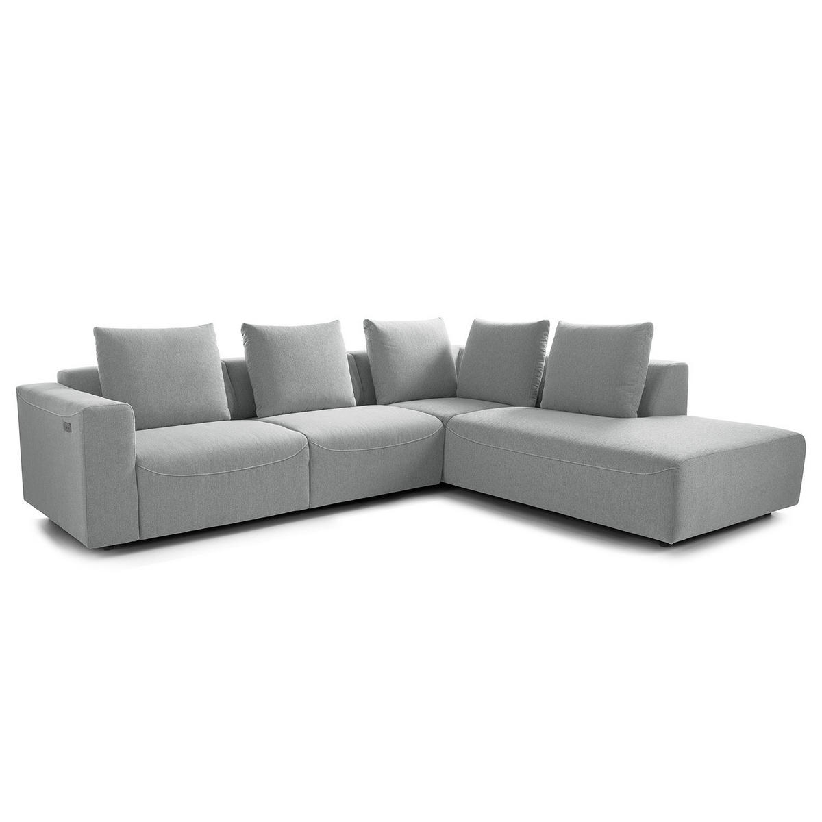 ECKSOFA mit Ottomane - Webstoff - Hellgrau/Schwarz, Kunststoff/Textil (283/237cm) - home24