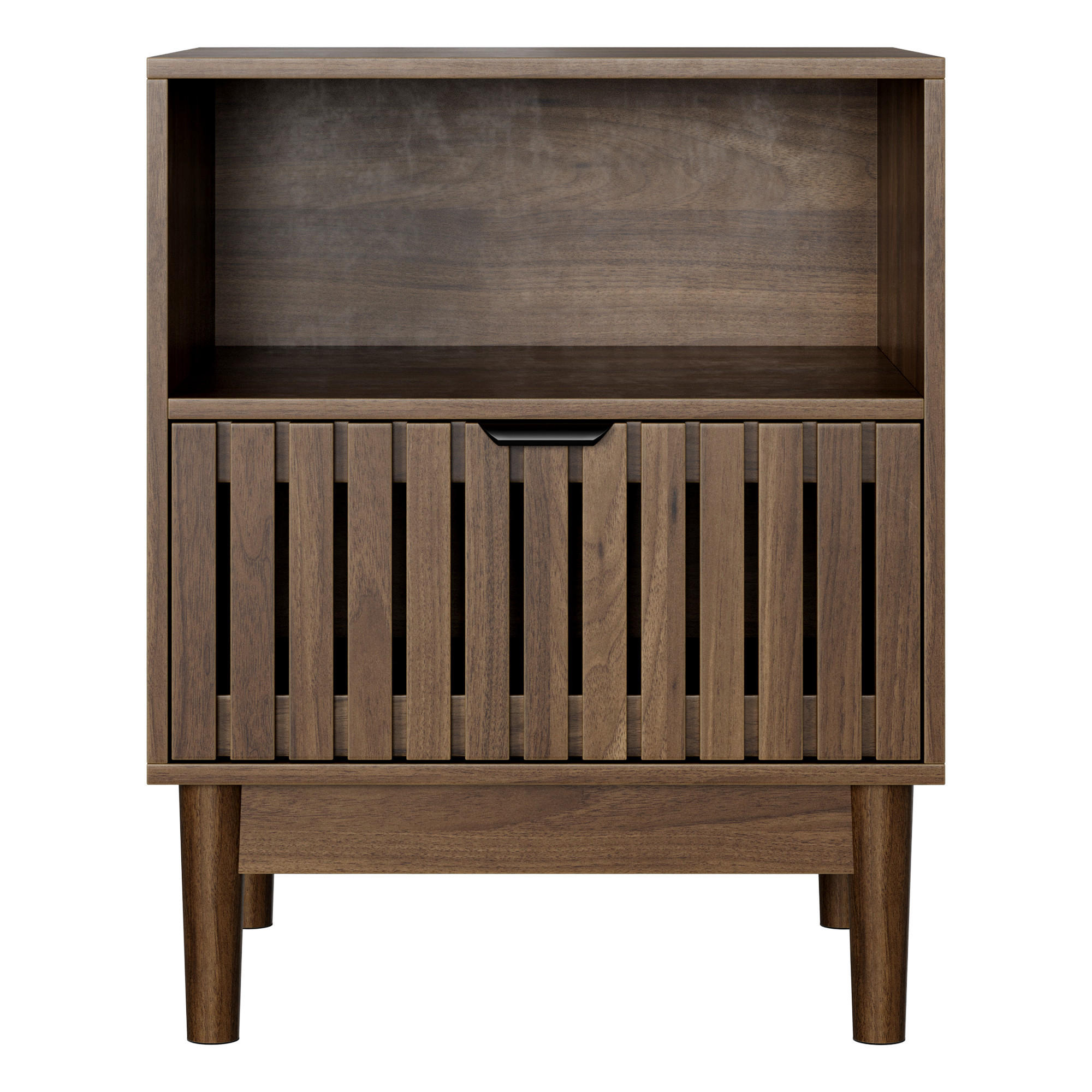 NACHTTISCH aus MDF 45x39x56,5 cm Walnussfarben mit Schublade, offener Ablage und Metallgriff - Walnussfarben, Holzwerkstoff (45/56/39cm) - Modfu