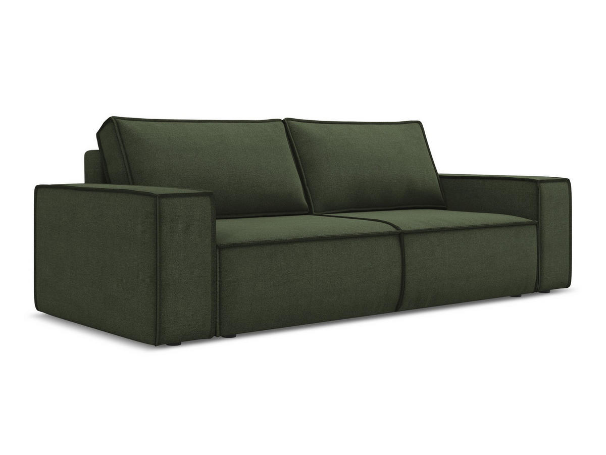 3-SITZER SOFA mit Schlaffunktion Strukturstoff Stoff Grün - Schwarz/Olivgrün, Kunststoff/Textil (255/85/105cm) - Makamii