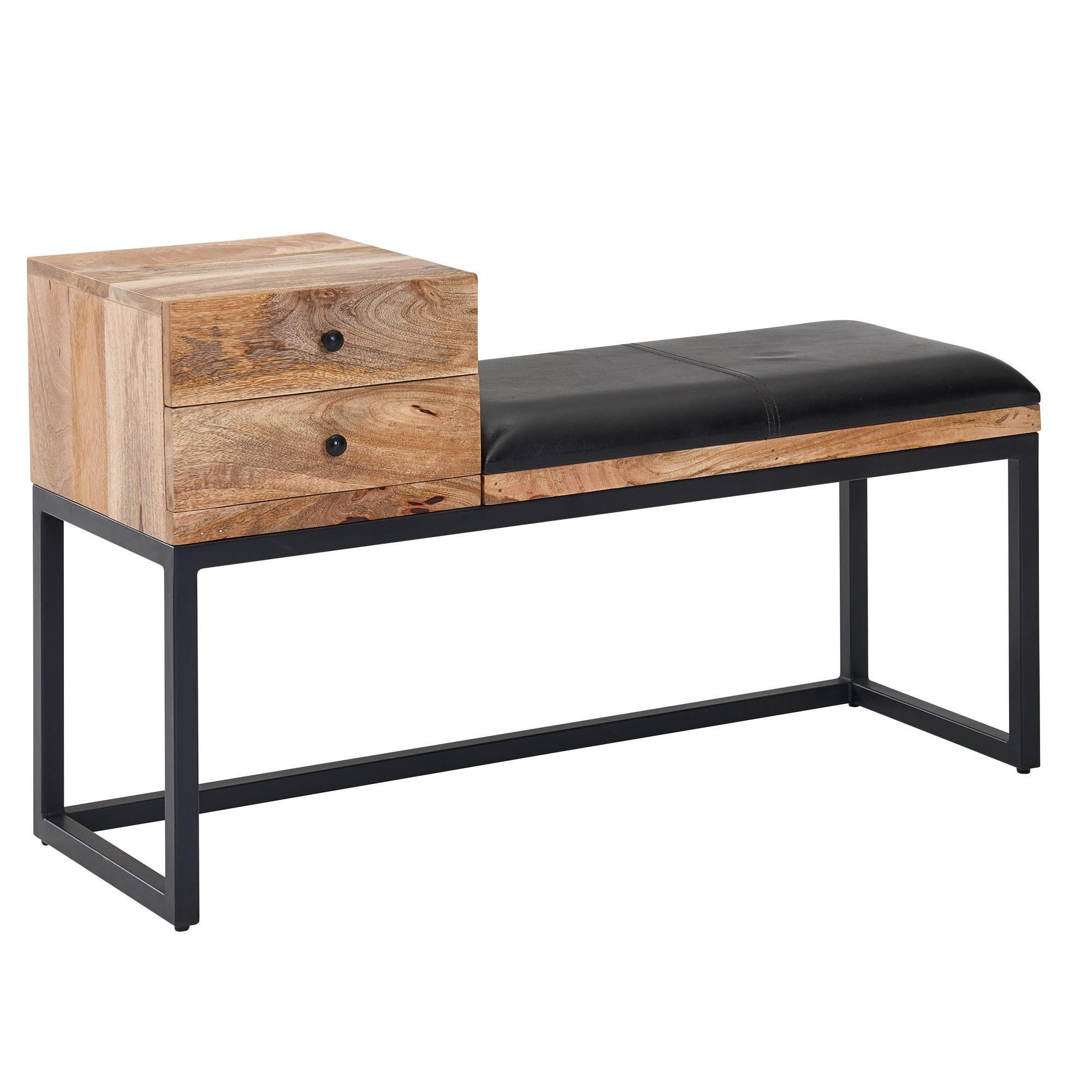 SITZBANK – Ziegenleder/Metall, Schubladen, Retro-Stil - Schwarz/Braun, Leder/Metall (100/60/35cm) - KADIMA DESIGN