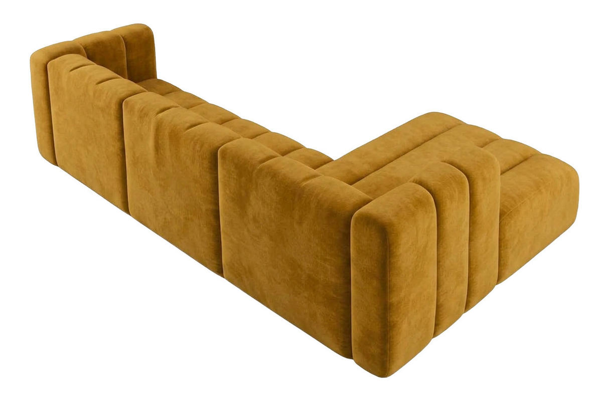 ECKSOFA Modulares In L-Form, Velvet-Stoff Riviera, Senffarbe, Rechts, GRAND 318 cm - Gelb, Holz (318/179cm) - Kaiser Möbel