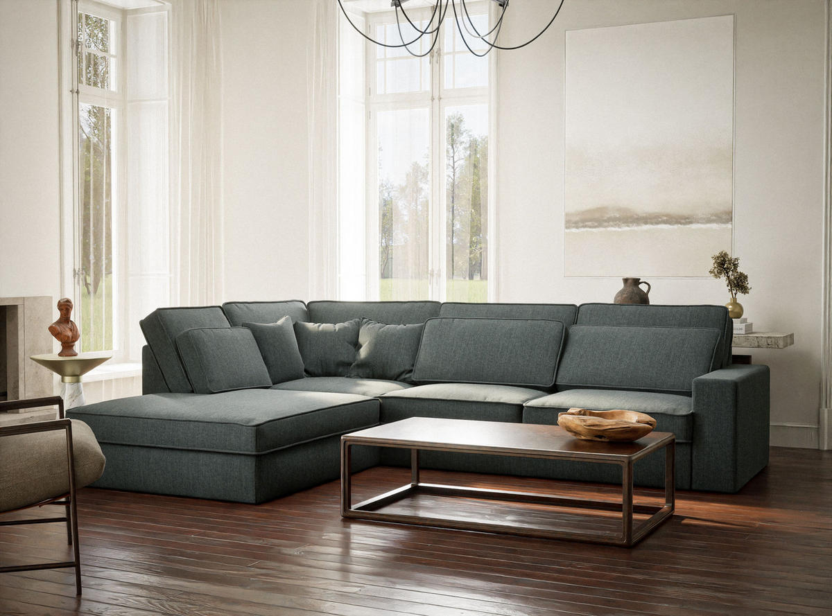 ECKSOFA Kirou Blau Webstoff - Links Seite - Blau/Schwarz, Holz/Holzwerkstoff (225/311cm) - Maison de Reve