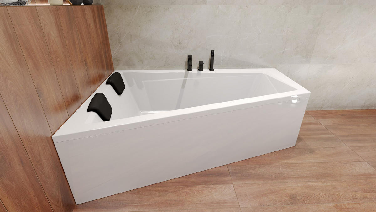 BADEWANNE Eckwanne INTIMA 180/125 Links Ablauf Füße + 1 Kopfstütze + Ablage - Weiß, Kunststoff (125/55.5/180cm) - bad land